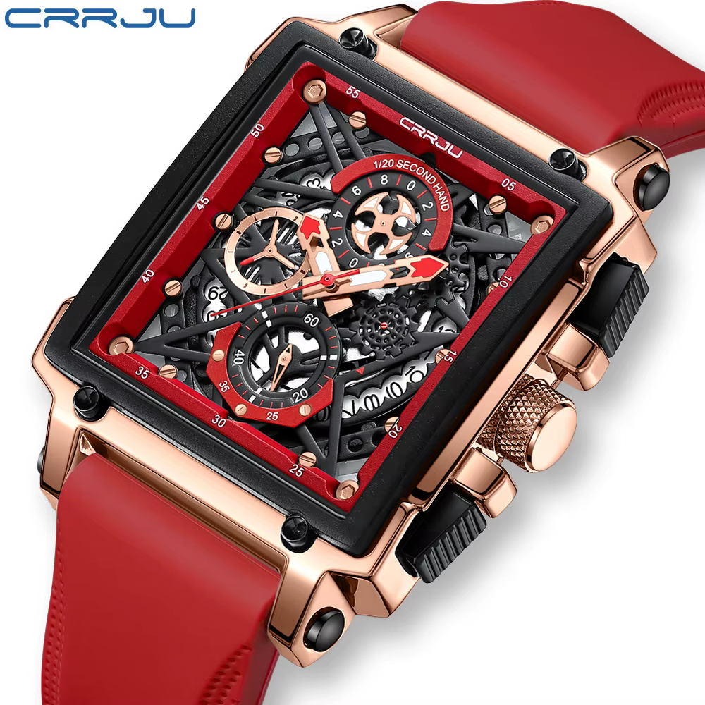 CRRJU montres de sport de mode avec grand cadran montres-bracelets à quartz rectangulaires uniques avec chronographe Date automatique