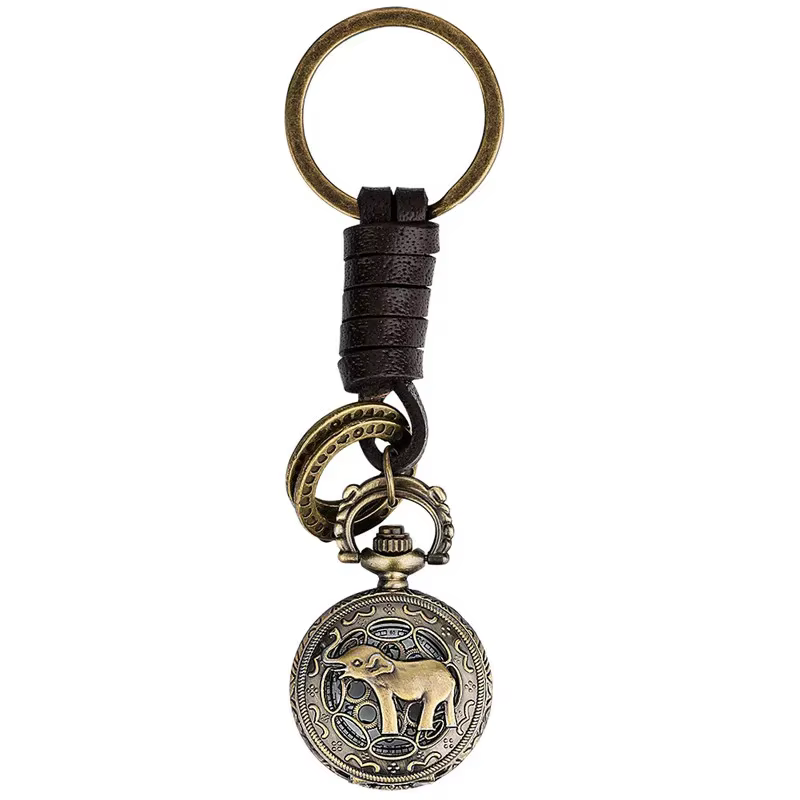 Vintage belle éléphant conception Mini horloge pendentif porte-clés montre Portable Quartz analogique