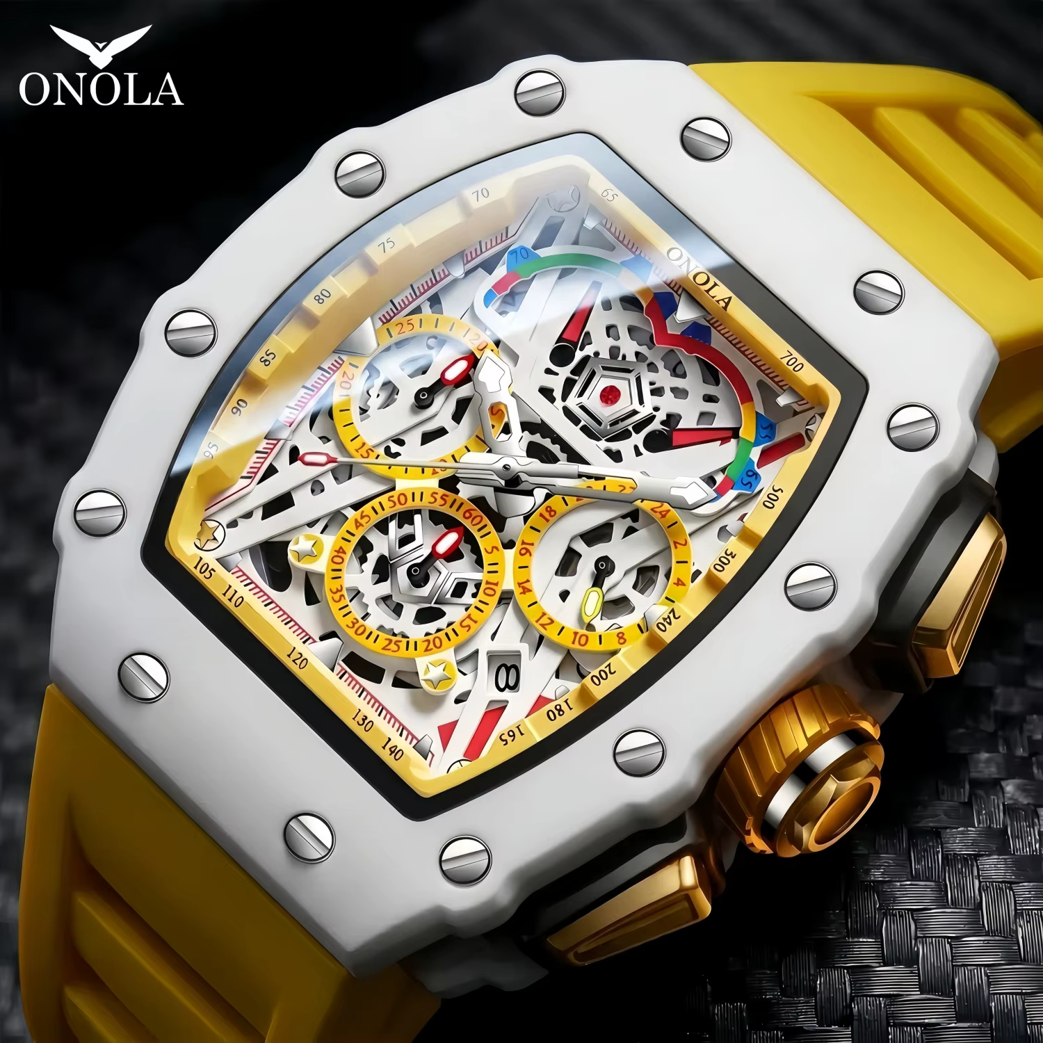 Montre de luxe pour hommes ONOLA mode décontracté multifonctionnel bande de Silicone étanche