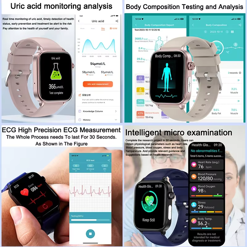 Détecteur de Diagnostic AI montre intelligente femmes lipides sanguins et acide uricique Test de Composition corporelle