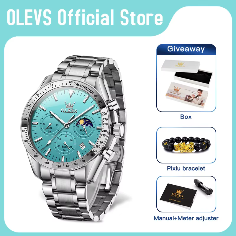 OLEVS 3618 montre pour hommes marque originale étanche lumineux Quartz montre-bracelet pour homme multifonctionnel chronographe avec boîte