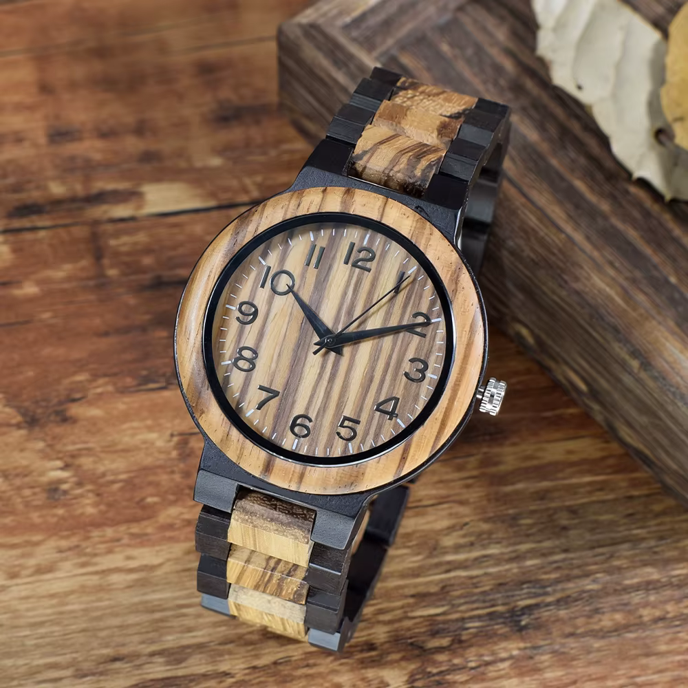 Montre rétro entièrement en bois pour homme