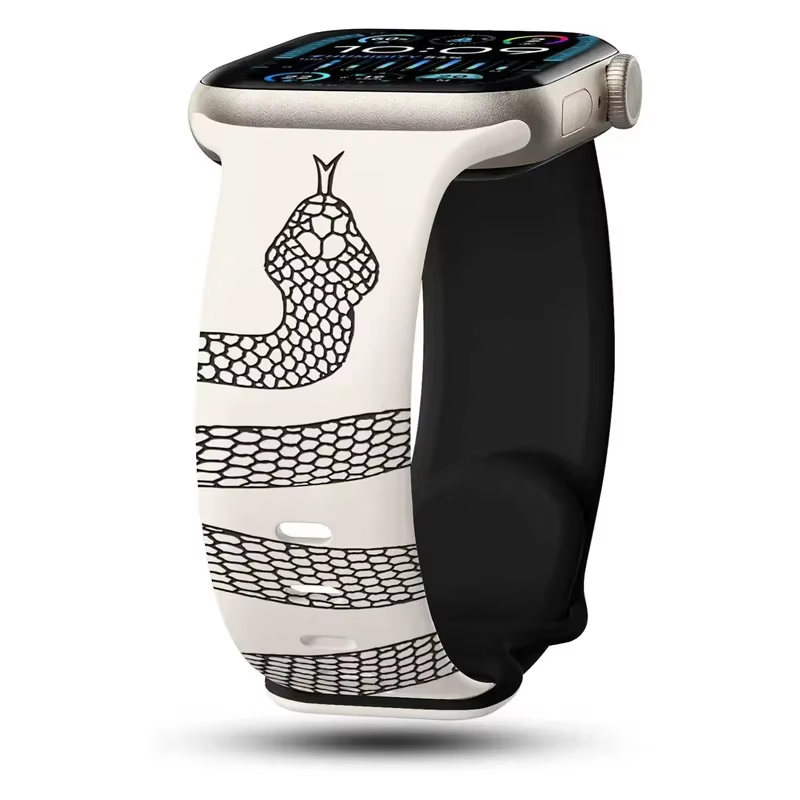 Nouveau bracelet en Silicone serpent gravé pour Apple Watch 42mm 46mm 49mm 41 45 40 38