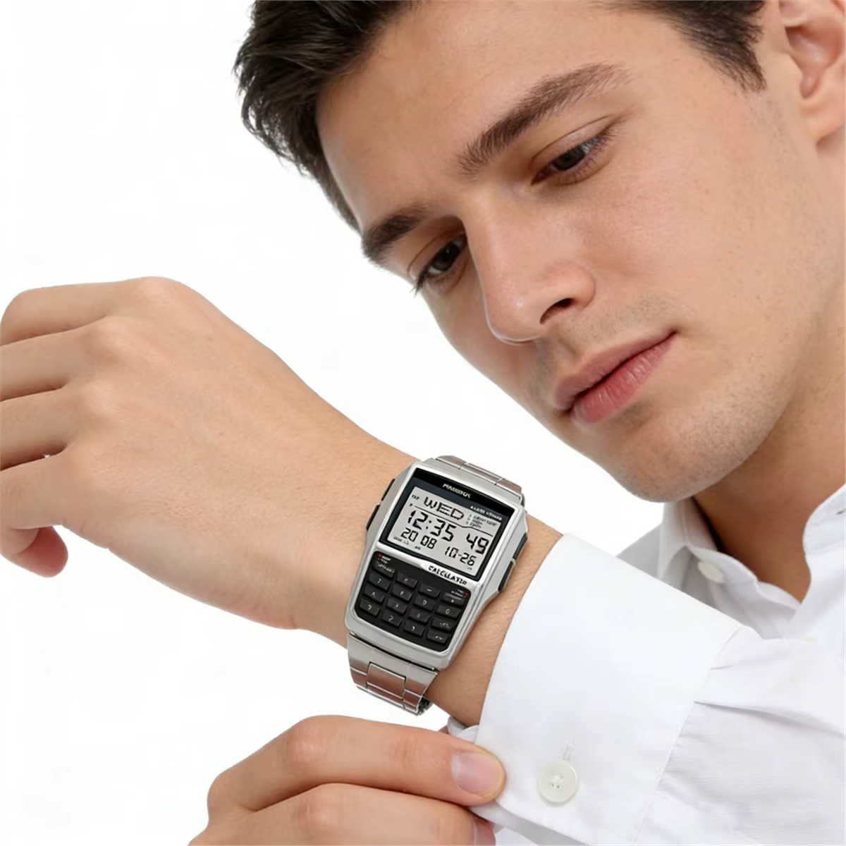 (DT80) Montre calculatrice en acier inoxydable