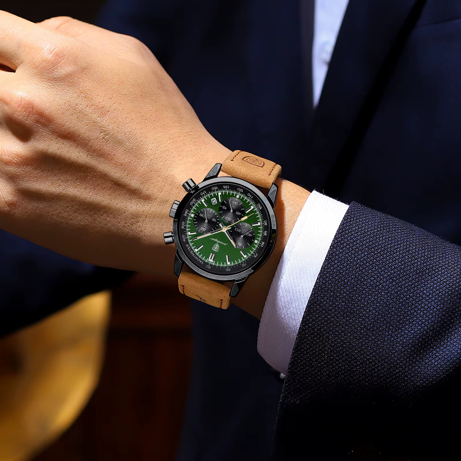 POEDAGAR mode Sport montre-bracelet pour hommes étanche lumineux chronographe militaire homme montre en cuir de luxe