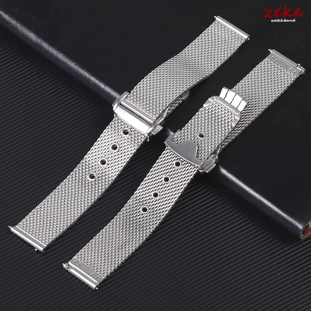 Pour Omega Seamaster 20mm 22mm Bracelet en maille argentée Interface plate