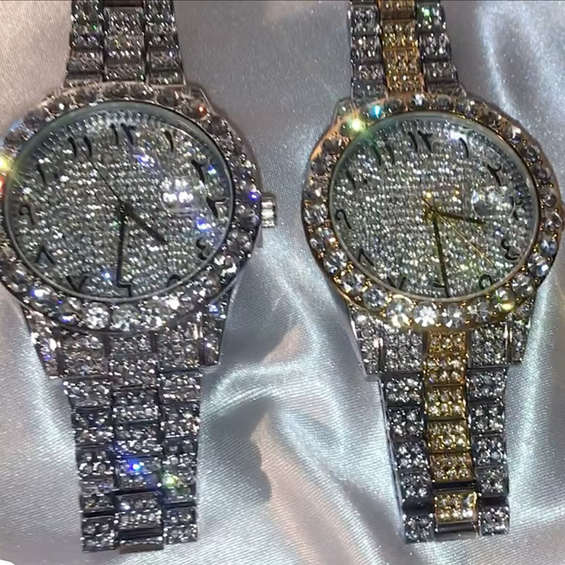 Montres plein de diamants pour femmes de luxe haut de gamme Hip Hop numéro montre à Quartz pour hommes mode acier étanche horloge montre-bracelet