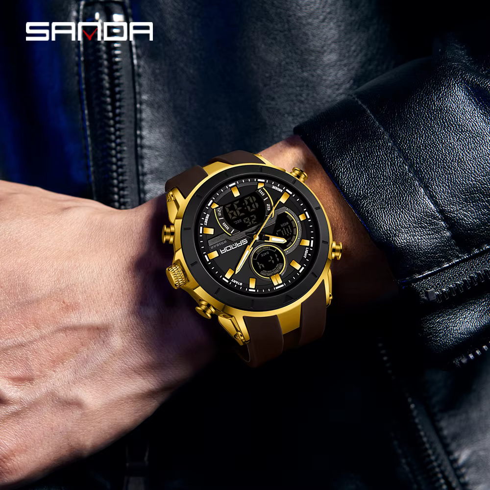 SANDA 6279 montres à Quartz électroniques pour homme double affichage grand cadran calendrier lumineux étanche Sports de plein air montre numérique