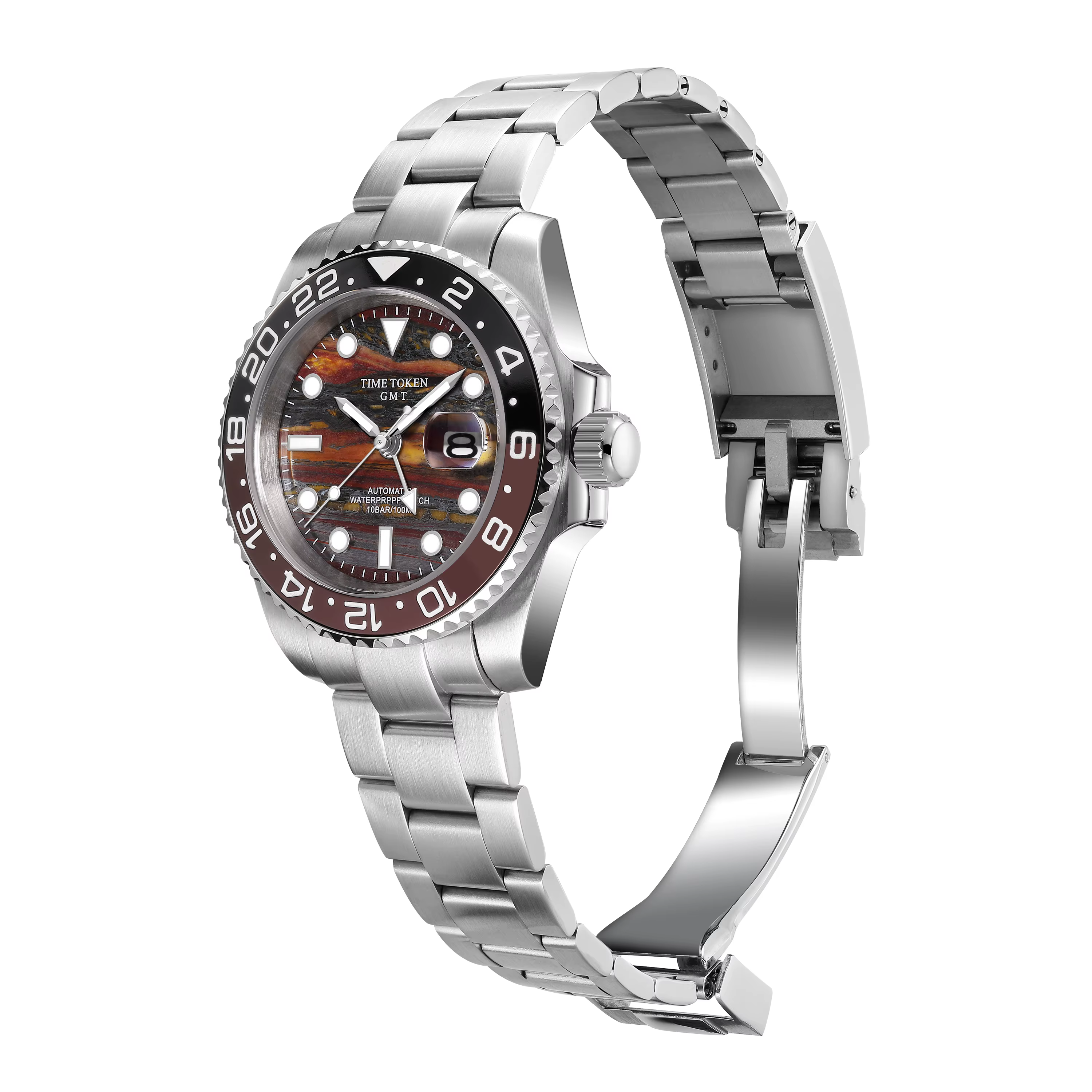 Nouvelle Montre Automatique pour Homme 2026 Tiger Iron GMT Super Lumineuse Étanche 10 ATM Affichage du Calendrier Design Unique