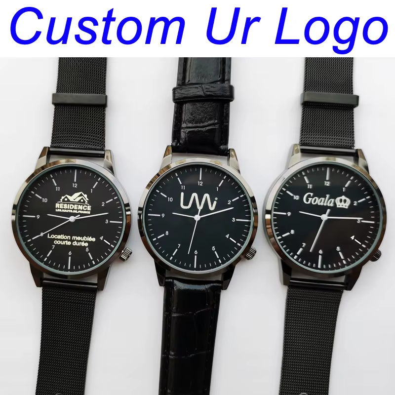 Montre-bracelet personnalisée avec gravure gratuite de votre nom, logo ou texte, pour homme et femme, résistante à l'eau 3 ATM, montre-bracelet sur mesure