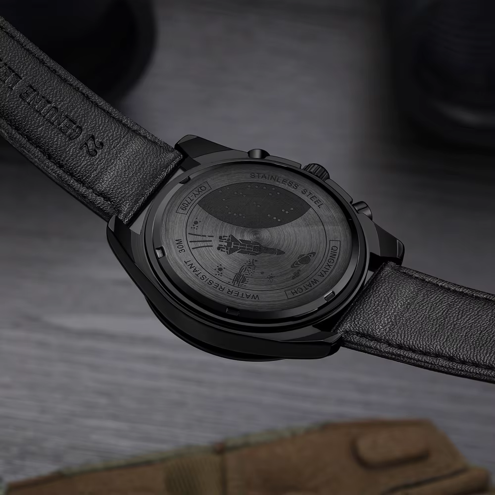 QINGXIYA haute qualité hommes Sport montre à Quartz haut de gamme de luxe chronographe horloge mâle en cuir militaire
