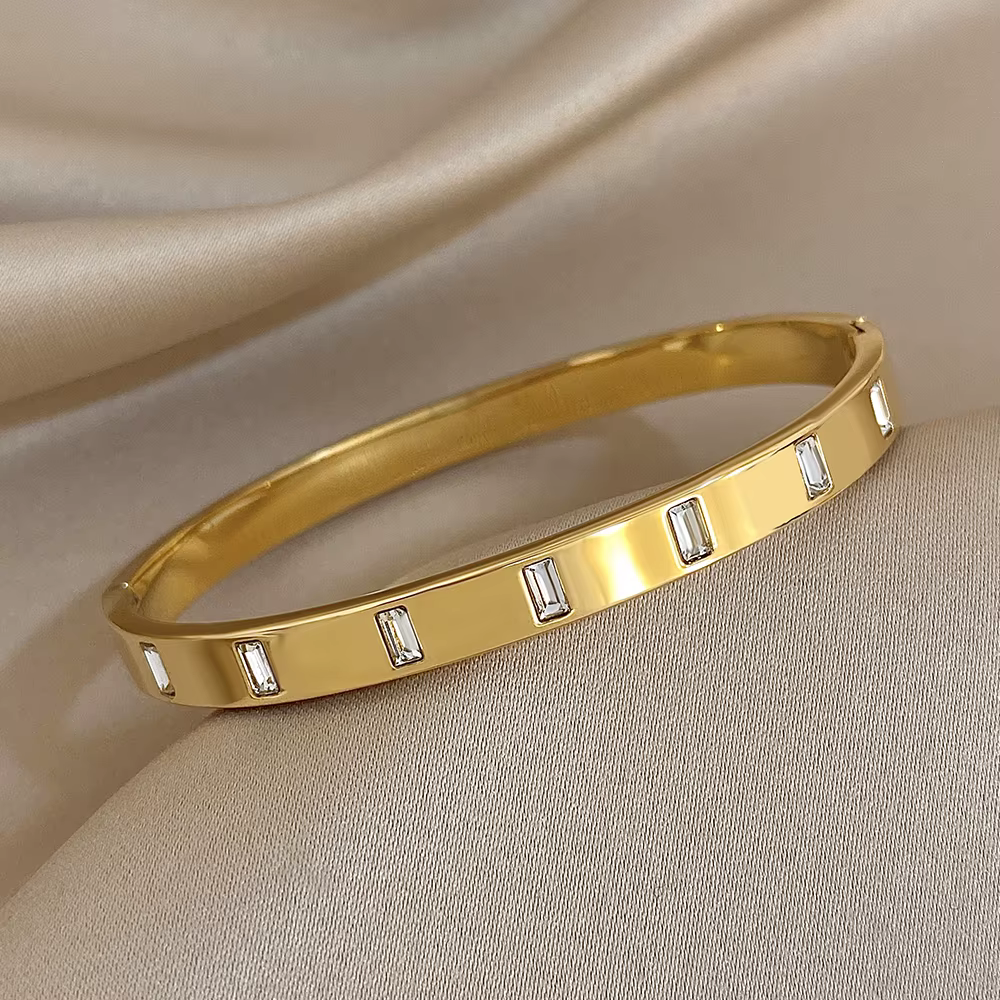 Bracelets de luxe en Zircon carré incrusté pour femmes, tendance, étanche, couleur or argent, acier inoxydable, empilés