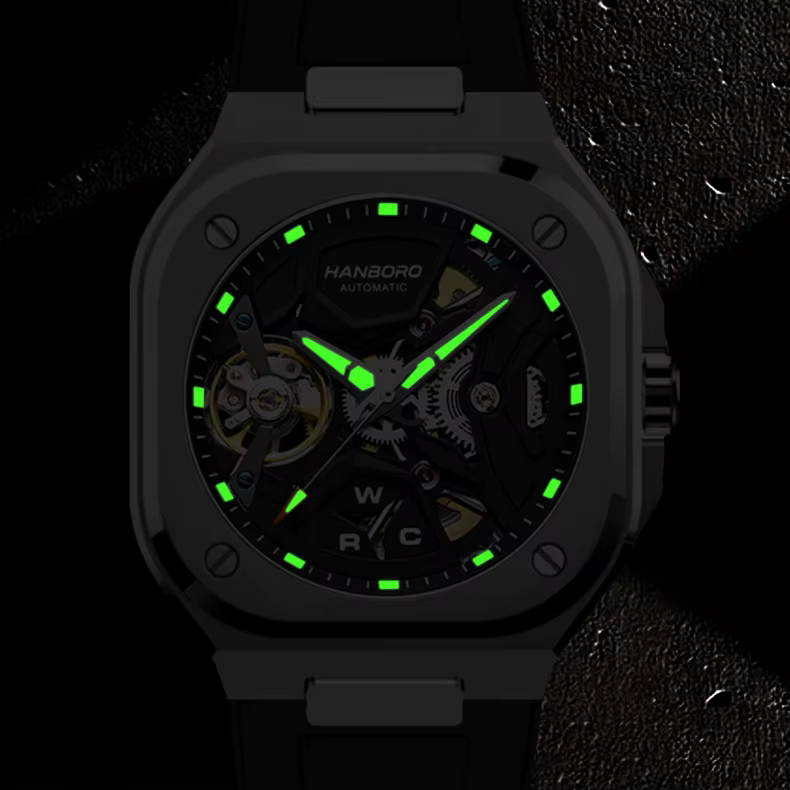 Montre mécanique automatique carrée HANBORO pour homme, montre de mode