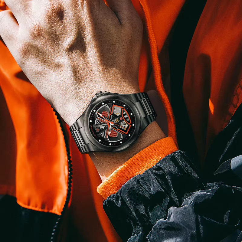 DG Montre automatique de luxe colorée entièrement ajourée