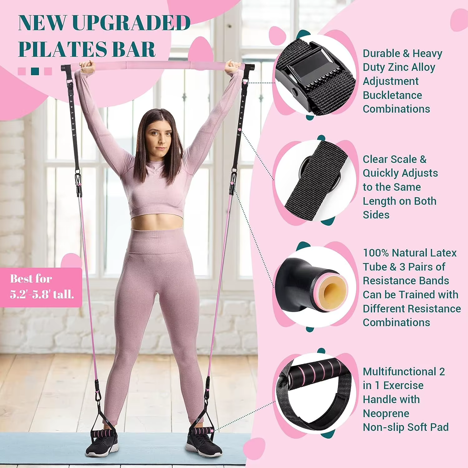 Kit de barre de Pilates avec bandes de résistance, barre de Yoga multifonctionnelle, Kit de barre de résistance Portable pour gymnastique à domicile pour les entraînements complets du corps