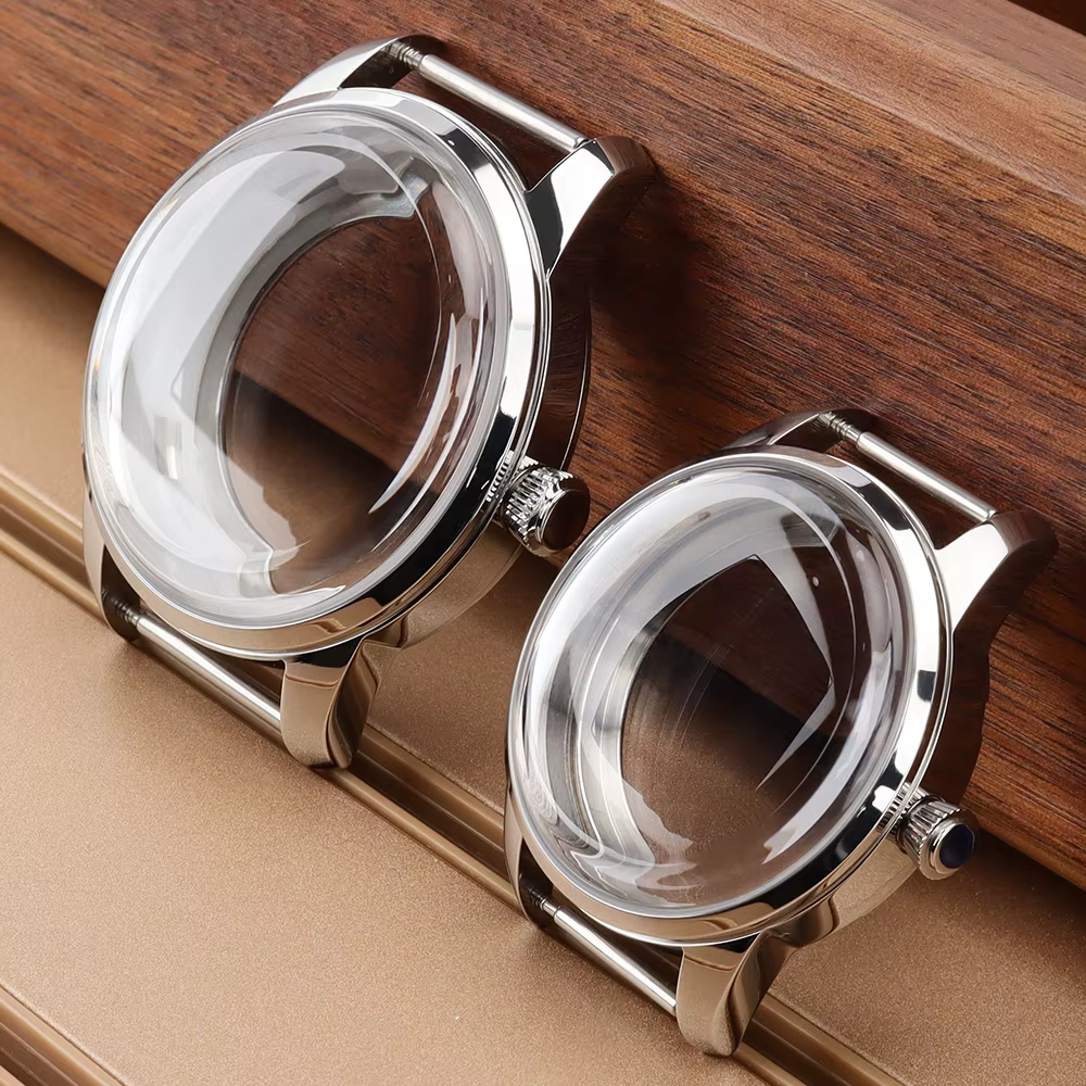 Boîtier de montre argenté 33MM/40MM avec verre bombé pour mouvements Seiko NH35 NH34 NH38