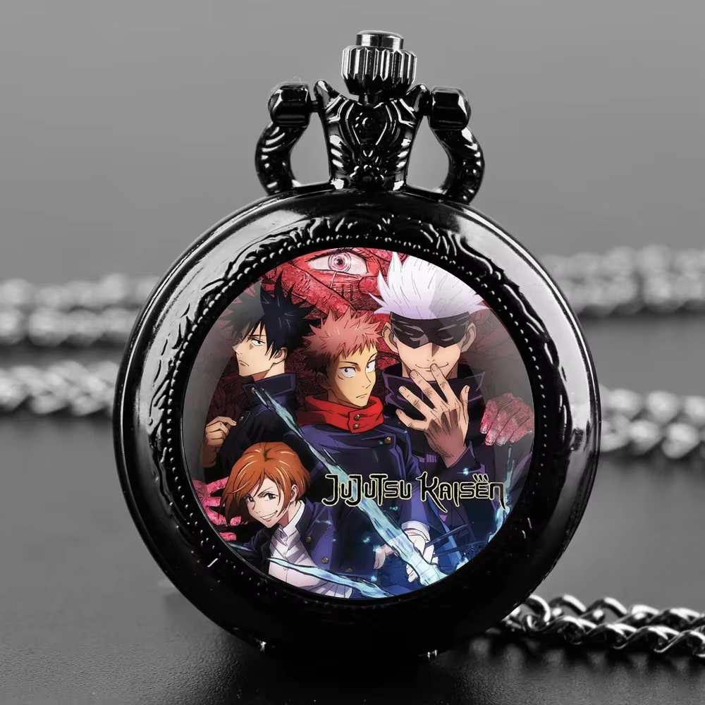 Montre de poche à dôme en verre Jujutsu Kaisen – Noyau à quartz + chaîne durable