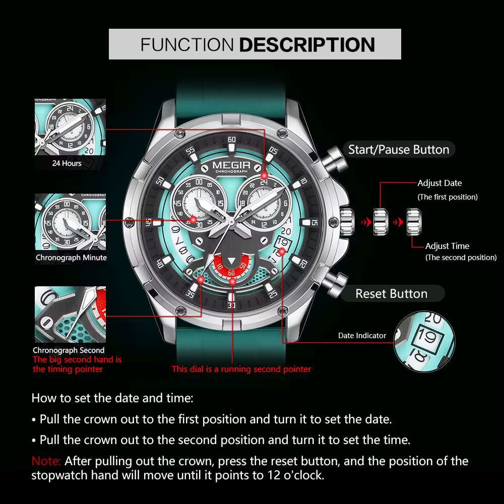 MEGIR montre à Quartz pour hommes avec bracelet en Silicone blanc aiguilles lumineuses mode Sport chronographe étanche montre-bracelet avec calendrier