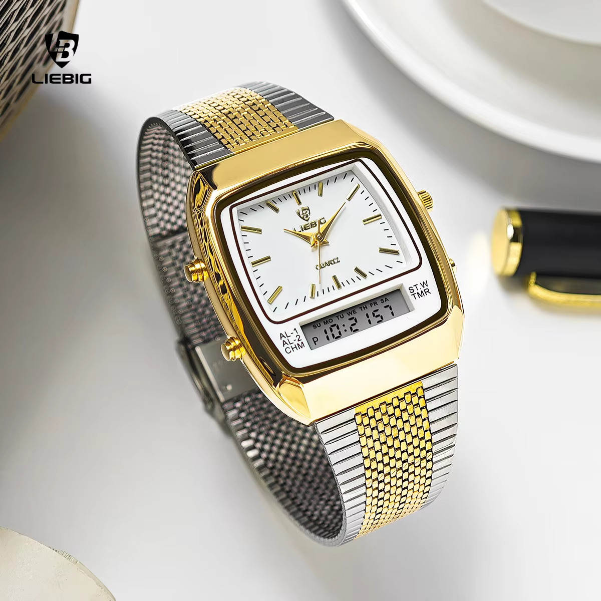 Montres à quartz LIEBIG de luxe à double affichage pour hommes et femmes