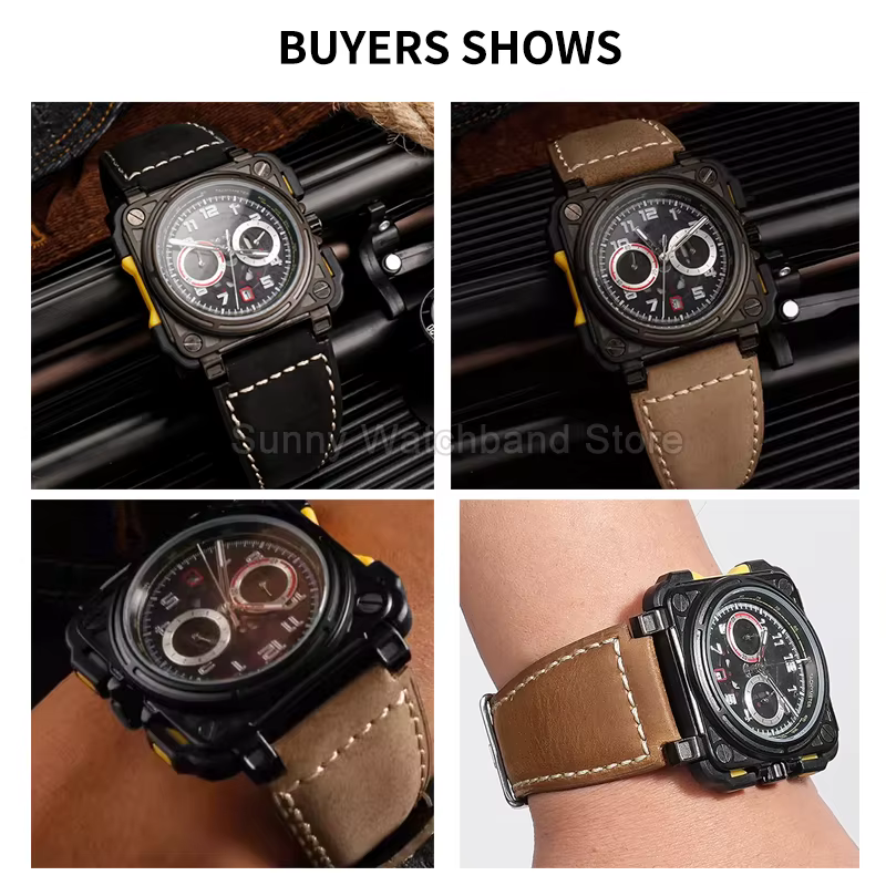 Bracelet de montre en cuir véritable pour hommes et femmes