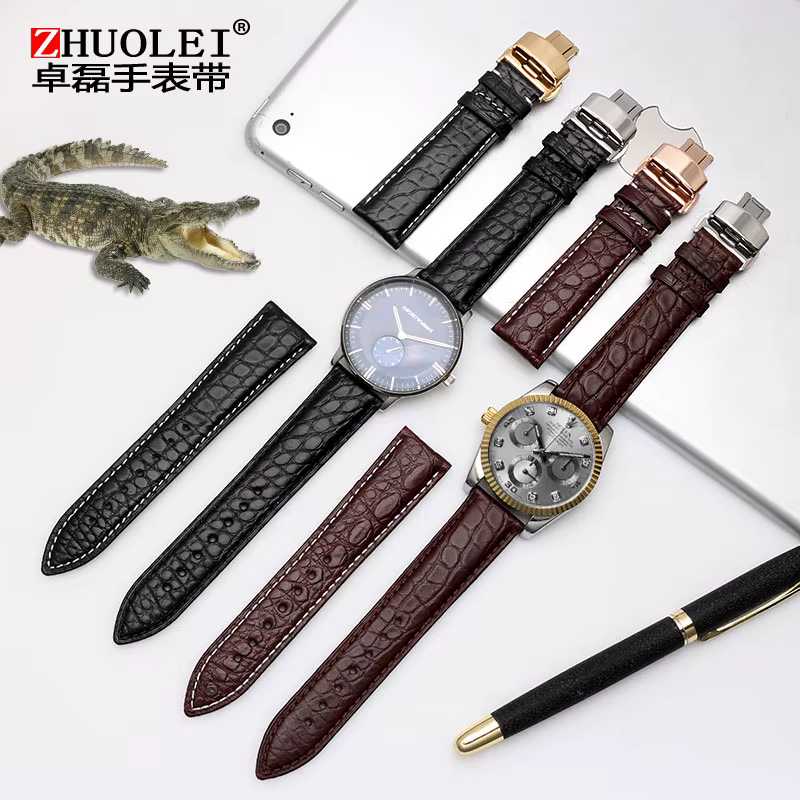 Bracelet de montre en peau de Crocodile pour hommes