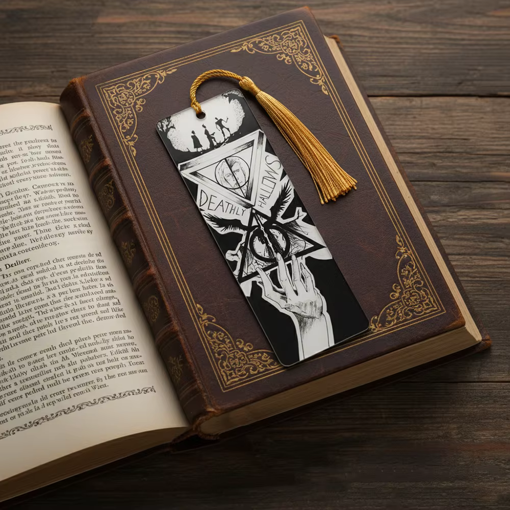 Marque-page des reliques de la mort Harry Potter, marqueur de livre créatif à motif noir et blanc, support de Page pour les amateurs de livres, cadeau parfait pour HP