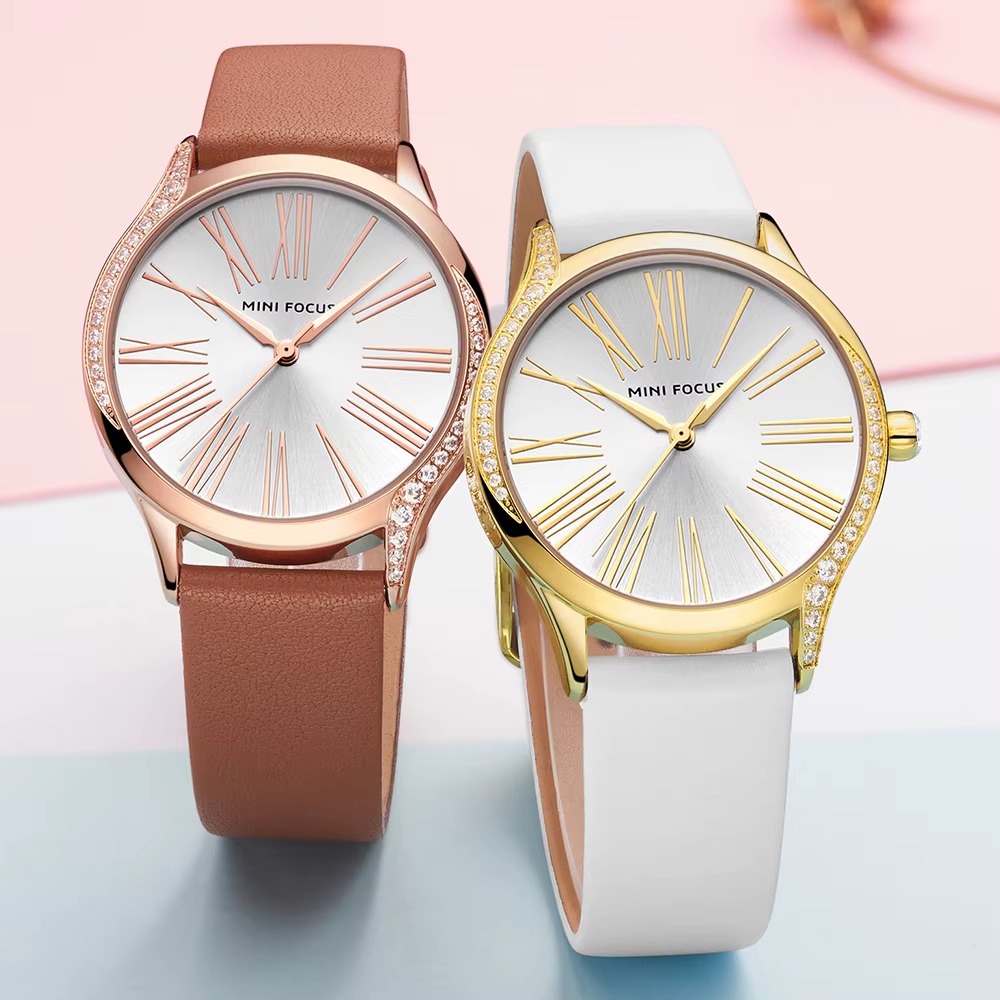 MINI FOCUS-Montre à Quartz Élégante avec Boîtier en Diamants pour Femme