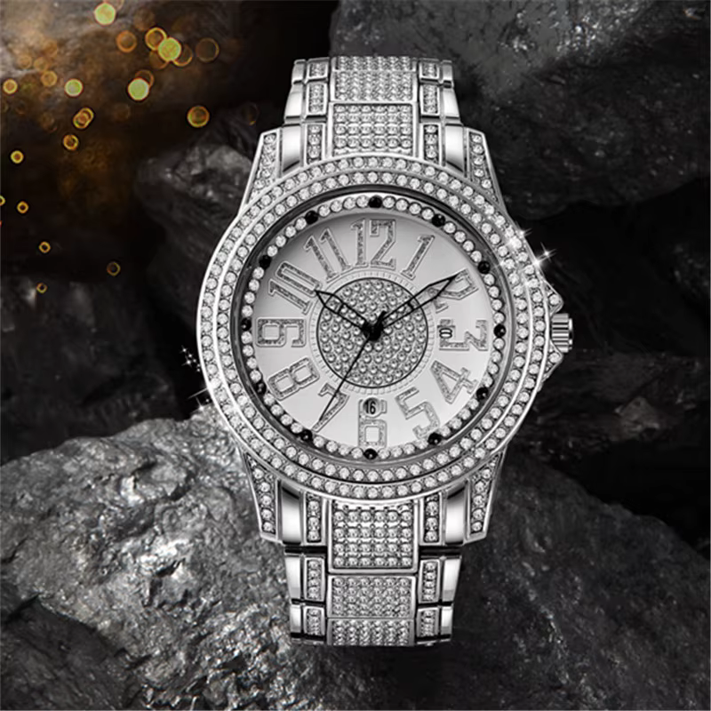 Montre à quartz en alliage de diamant pour homme