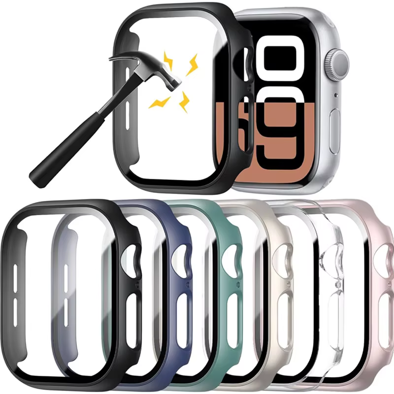 Protecteur d'écran en verre + étui pour Apple Watch 10 9 8 45mm 41mm 44mm 40mm S10 42mm 46mm