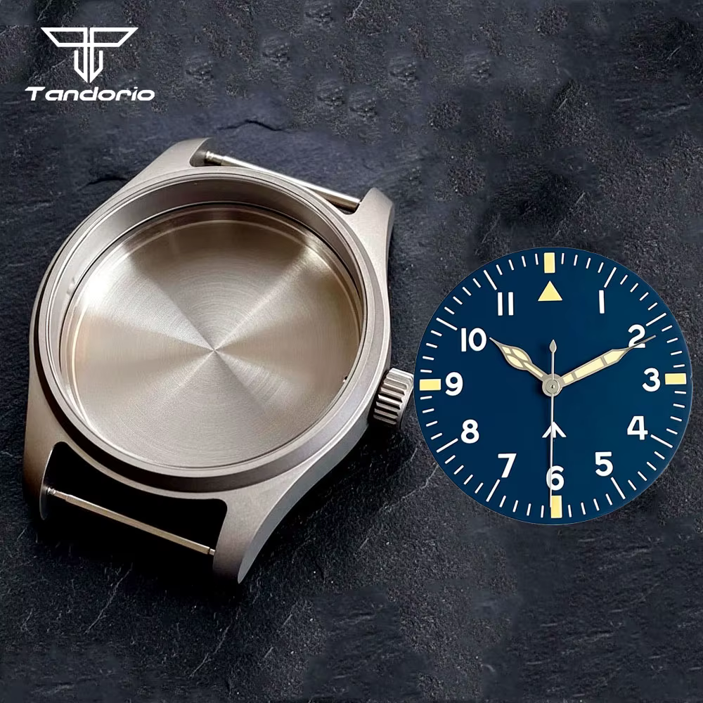 Boîtier de montre anti-allergie en titane de 39mm + cadran noir/bleu de 33.5mm