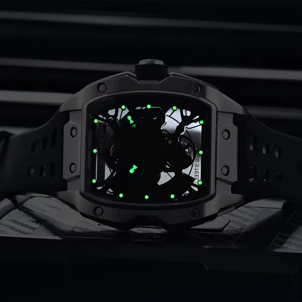 2025 nouveau design pagani montre squelette haut de gamme pour hommes starp en caoutchouc étanche lumineux tendance de