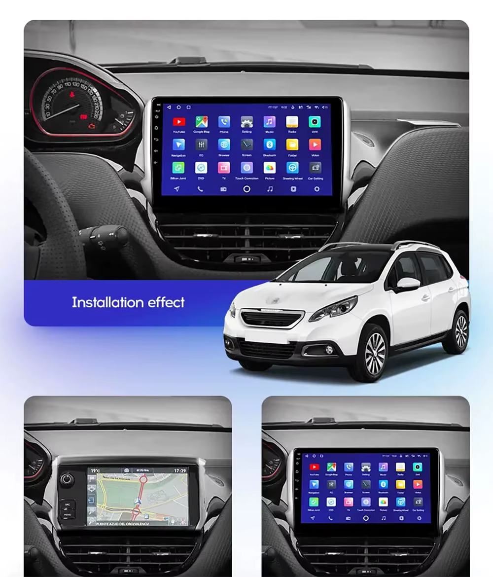 Autoradio Android 16 pour Peugeot 2008 208 2012 2013 - 2018, lecteur multimédia Carplay, navigation GPS, stéréo DVD, caméra embarquée, écran