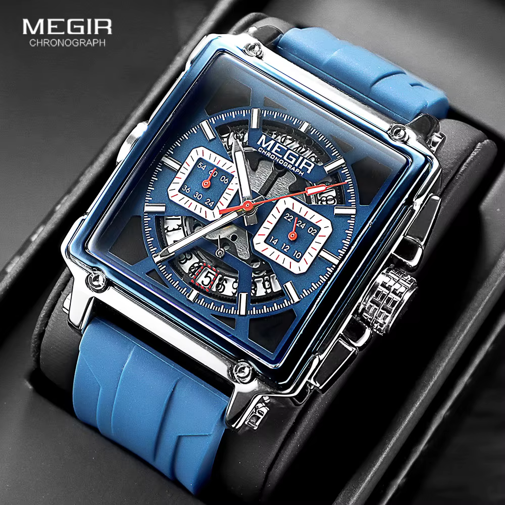 Montre à quartz bleu marine MEGIR pour homme