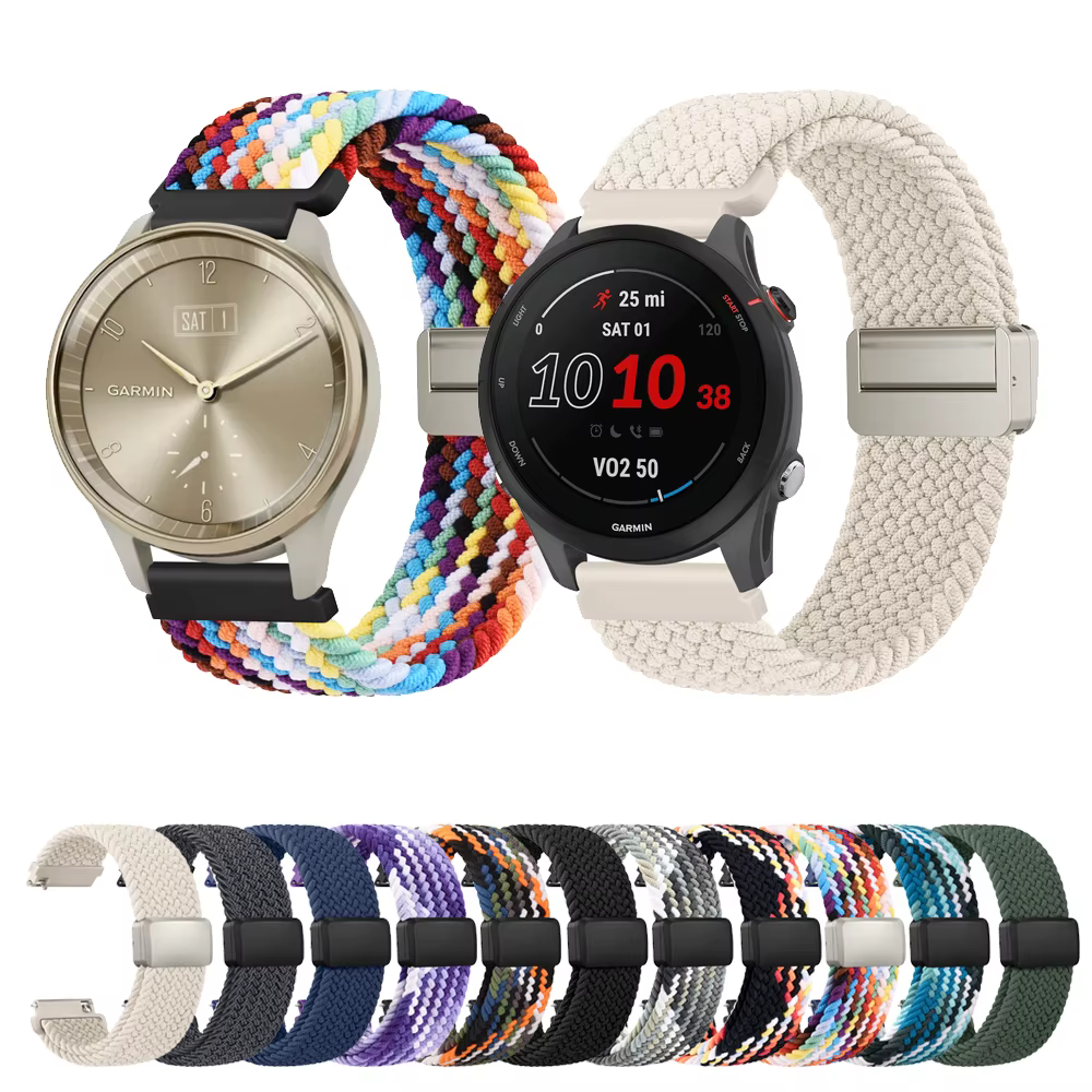 Bracelet tressé 18/20/22mm pour Garmin Vivoactive 4 5 3 S/Venu 3 2s Sq 2 Plus/Forerunner 265 255S 645 245 Music/Vivomove