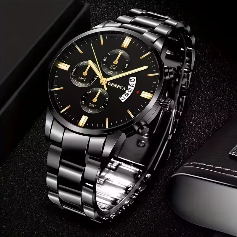 Montre à quartz vintage pour hommes avec calendrier