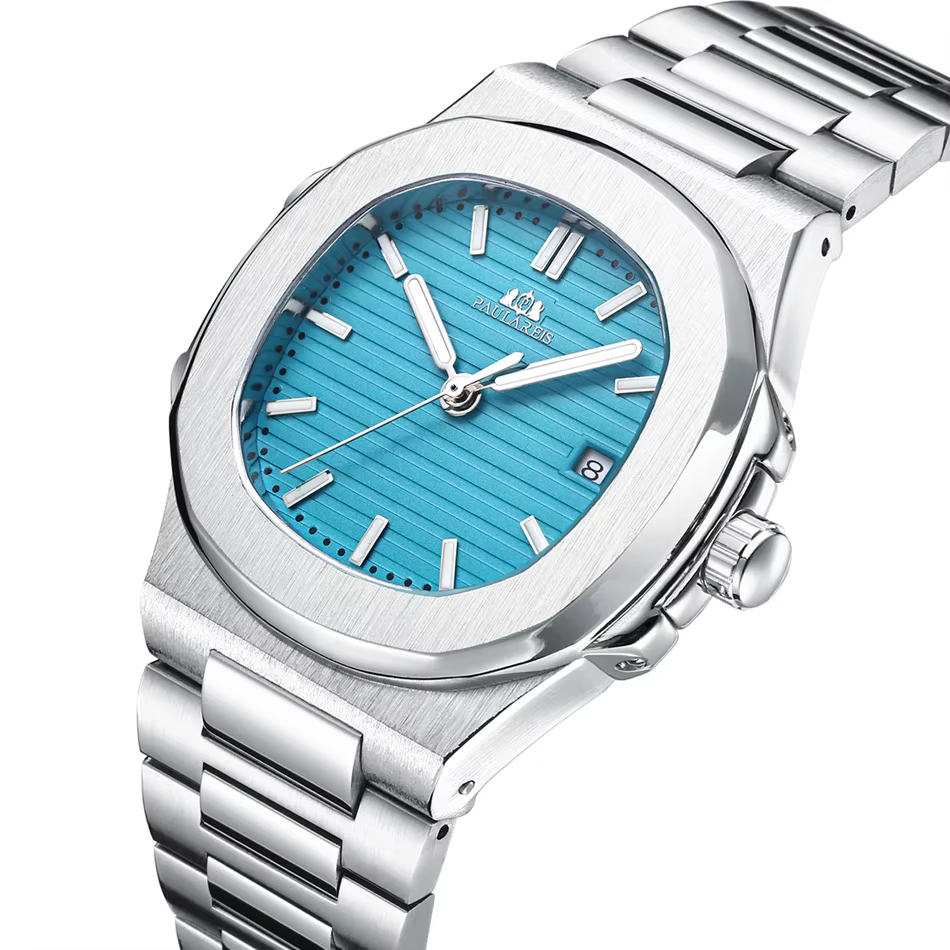 Montres automatiques pour hommes mouvement mécanique lumineux en acier inoxydable cadran bleu gris Simple affaires Reloj Hombre Baratos