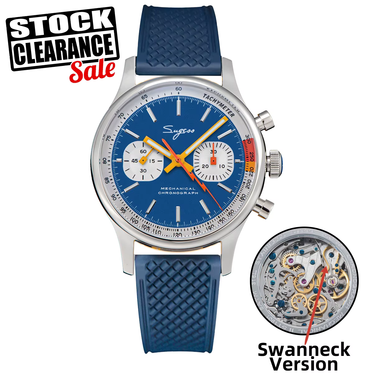 Sugess montre pilote avec mouvement mouette montre-bracelet à col de cygne chronographe mécanique saphir cristal militaire course limitée 1963