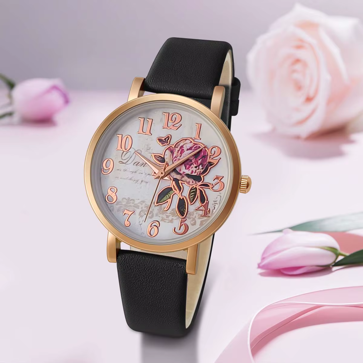 Nouveau Style de mode décontracté de luxe femmes cadran pivoine en cuir PU montre à Quartz élégant populaire polyvalent montre-bracelet cadeaux de vacances présent