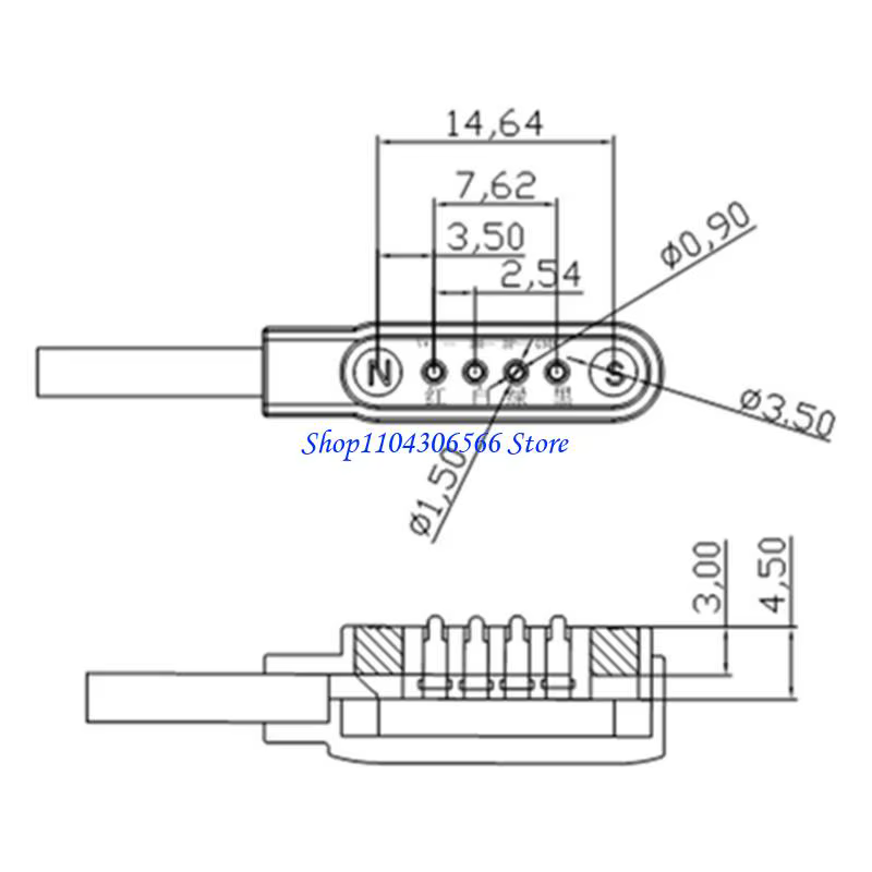 02dd Universal 4pin Space pour montre intelligente Câble magnétique