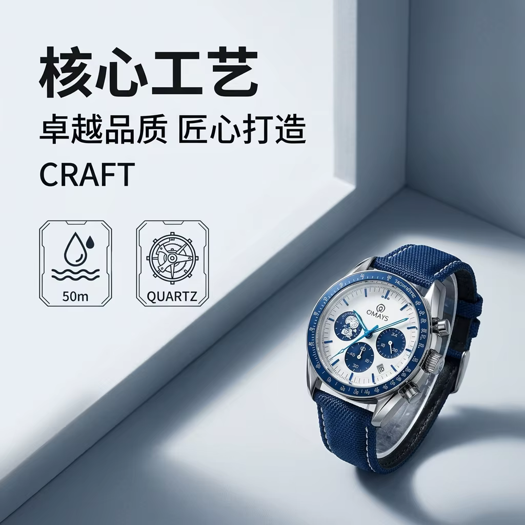OMAYS 50th Anniversary Racing Chronograph Bracelet en nylon bleu – Montre de sport haut de gamme pour homme