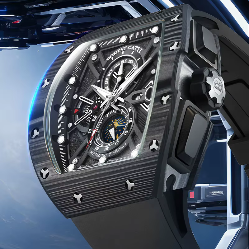 BONEST GATTI 9007 nouvelles montres pour hommes montre mécanique automatique en Fiber de carbone multi-fonctionnelle montre-bracelet à la mode