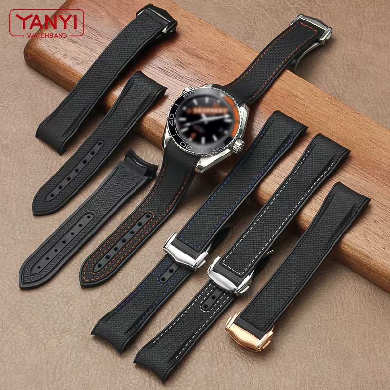 Bracelet de montre en caoutchouc fluoré pour Omega Planet Ocean 600 quarts Orange 21mm FMK