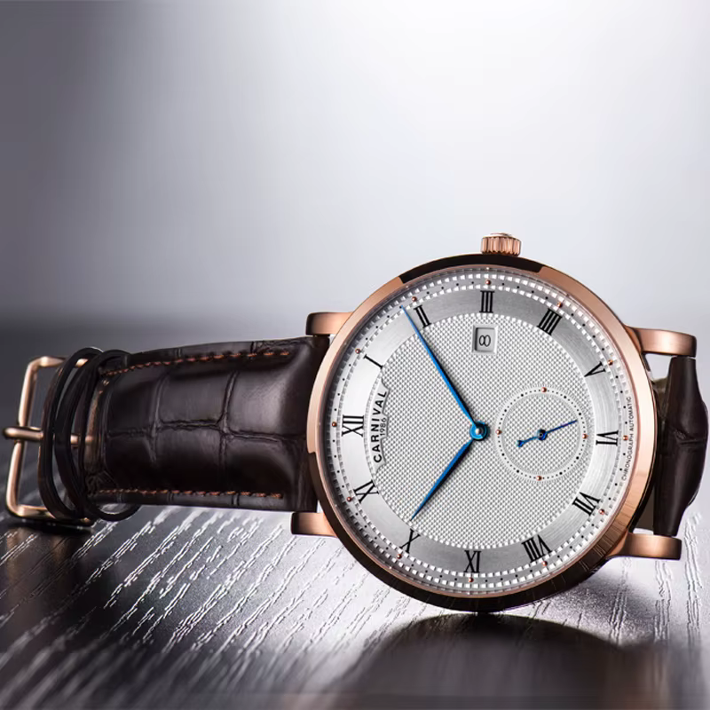 Carnaval marque montres de luxe pour hommes mode étanche or Rose argent calendrier automatique mécanique montre-bracelet Reloj Hombre