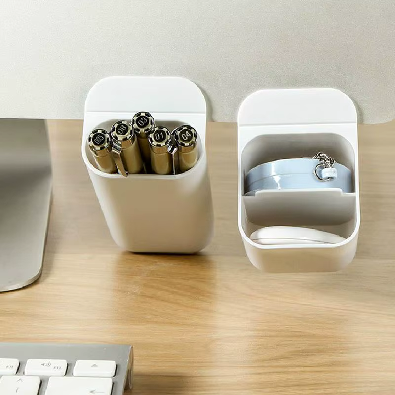 Support de rangement de bureau multifonctionnel pour stylos, boîte de rangement simple pour ordinateur de bureau, tube de rangement pour petits objets autocollant