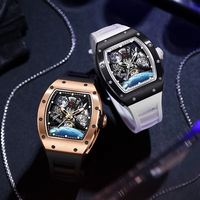 Montre automatique pour hommes de haute qualité avec bracelet en silicone de sport élégant montres mécaniques étanches 5 ATM pour les styles de vie actifs