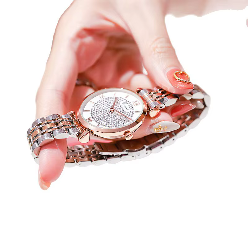 Montre à quartz pour femme série ciel étoilé avec mouvement Miyota VJ20 32 mm de diamètre et de 7 mm d'épaisseur incrustée de diamant tchèque 3 ATM