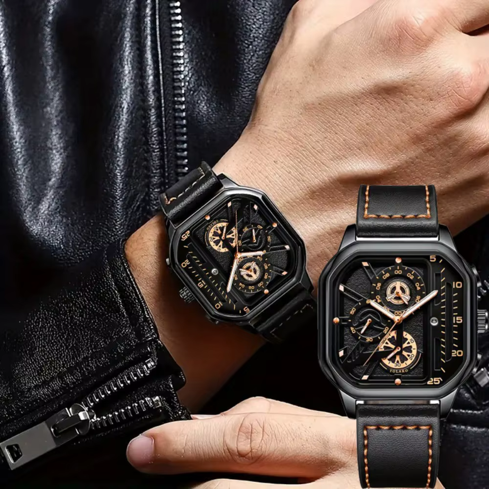 Montre carrée de luxe à grand cadran pour hommes