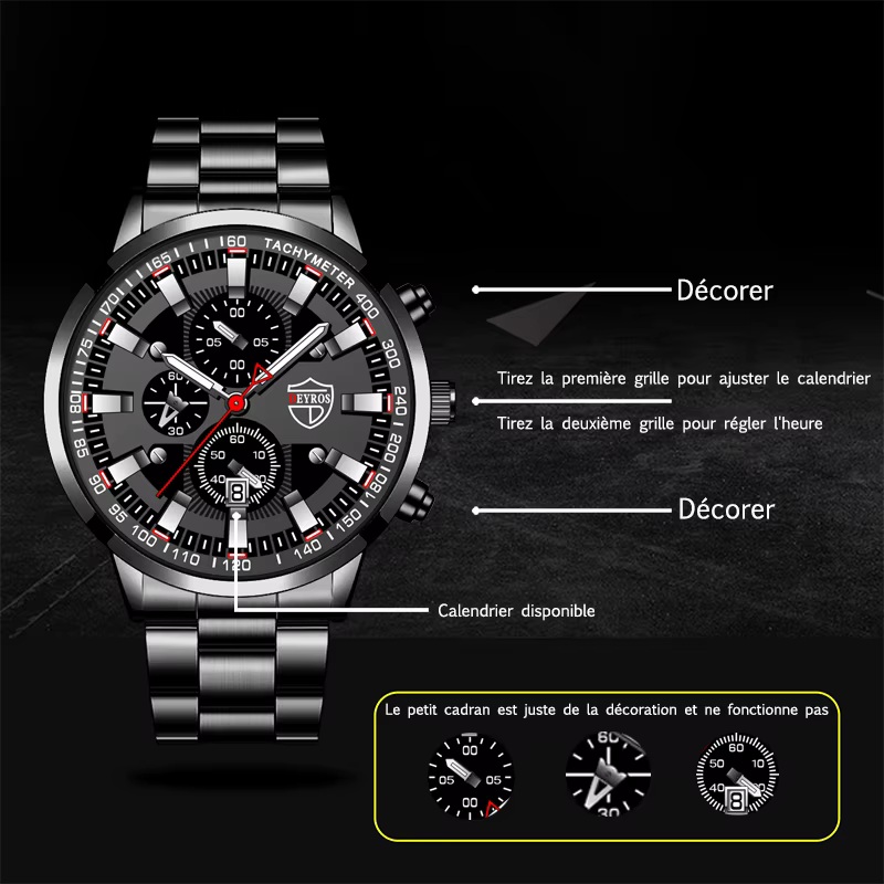 Montre homme Montre-bracelet à Quartz en acier inoxydable pour homme