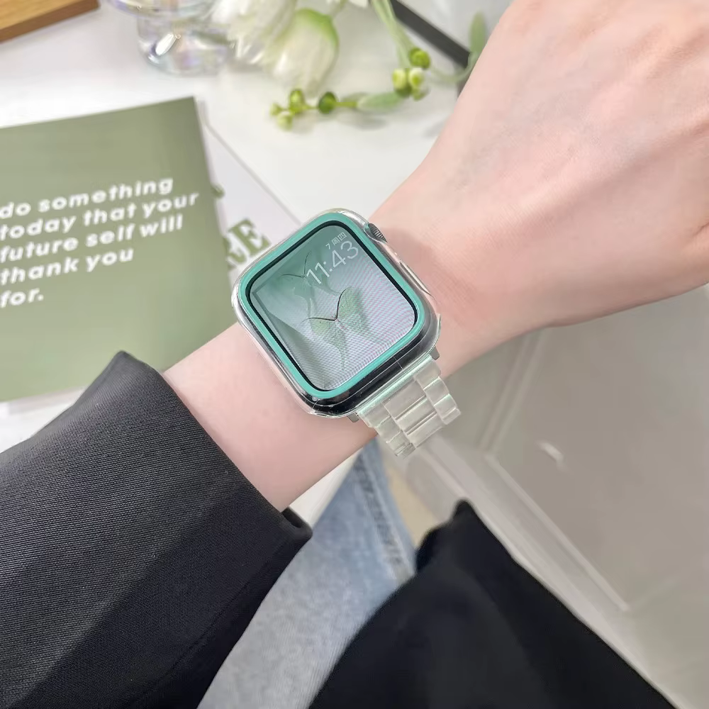 Bracelet Transparent arc-en-ciel en résine pour Apple Watch Ultra 2 49mm 10 46mm 7 8 9 41 45mm 38 40 42 44mm