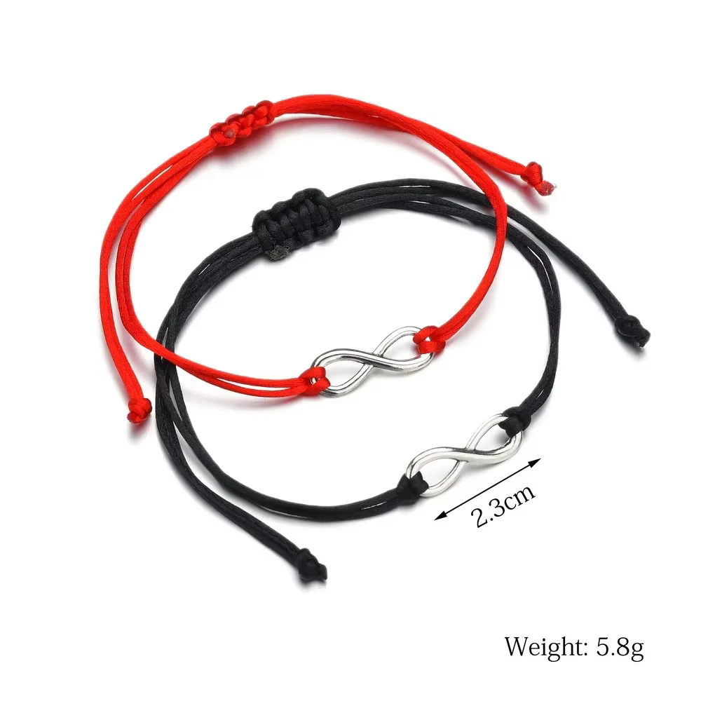Bracelets de Couple en corde tissée infini, 2 pièces, pour femmes et hommes, corde tressée à la main, réglable à huit caractères, bijoux